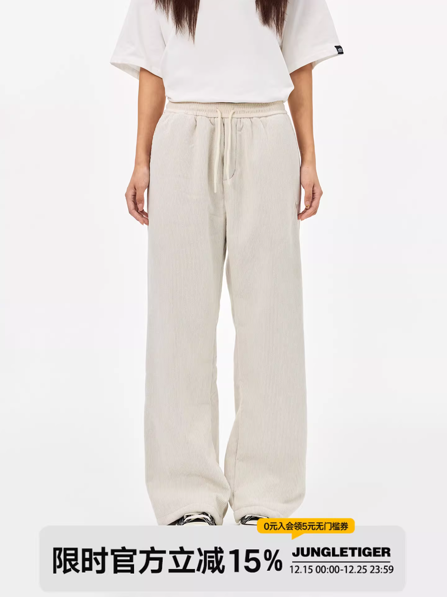 Quần ống rộng bằng vải nhung có lót lông mùa đông Jungle Tiger dành cho nam và nữ, quần dài ống rộng cạp cao kiểu Mỹ, dáng suông, dày dặn, quần âu thường ngày