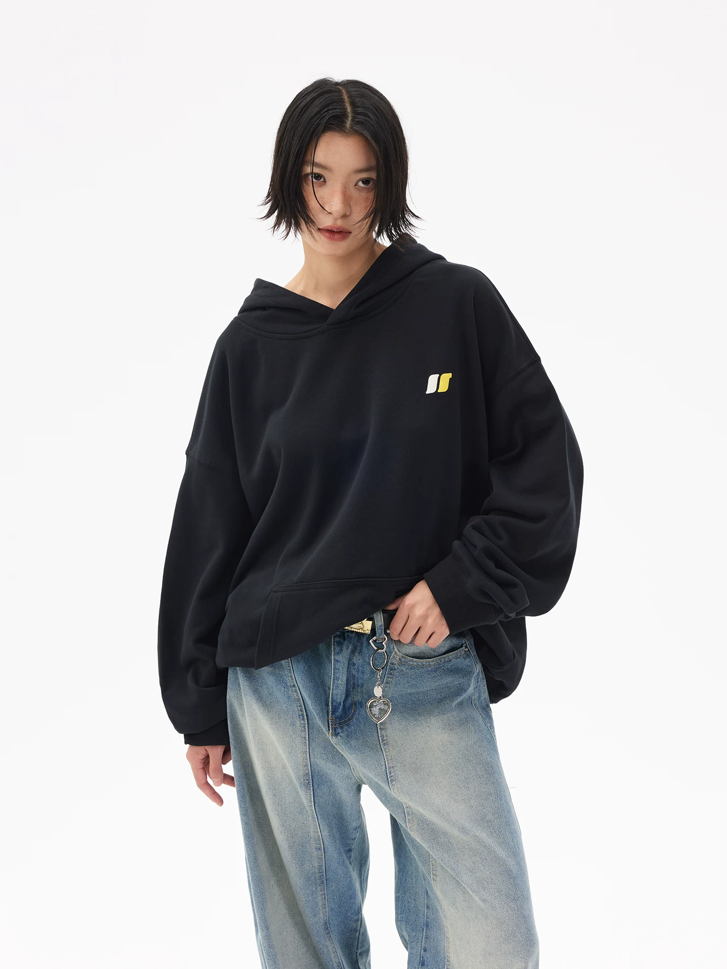 Áo hoodie có mũ trùm đầu bằng vải bọt da lộn kiểu dáng resort Jungle Tiger dành cho nam và nữ, áo màu đen rộng rãi phong cách Mỹ mùa thu đông