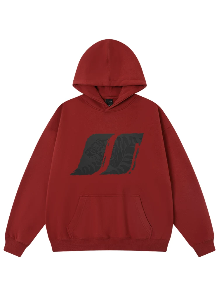 [Phong cách người nổi tiếng] Áo hoodie có mũ trùm đầu bằng bọt nổi LOGO Jungle Tiger National Trend Unisex Heavyweight Loose Top