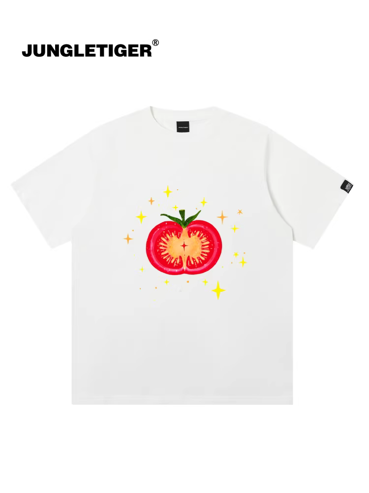 Áo thun nam tay ngắn in hình Tiger & Illustrator Collaboration Fruit Tomato màu sữa đào nguyên chất dành cho nữ mùa hè