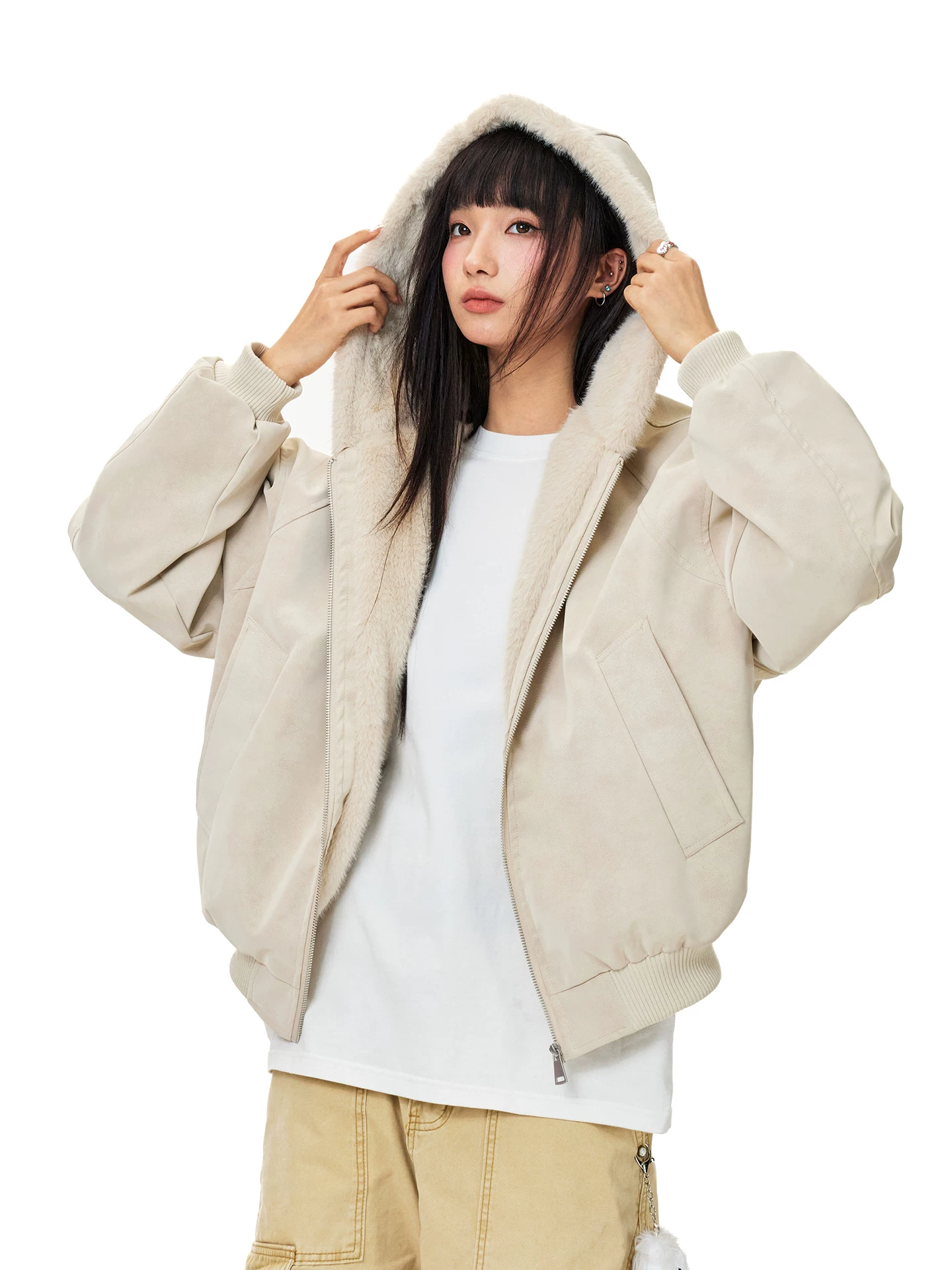 Áo khoác cotton có mũ trùm đầu Jungle Tiger Mountain Eagle dành cho nam, Áo khoác cotton có cổ lông ấm áp phong cách Mỹ mùa đông bằng da PU chống thấm nước dành cho nữ