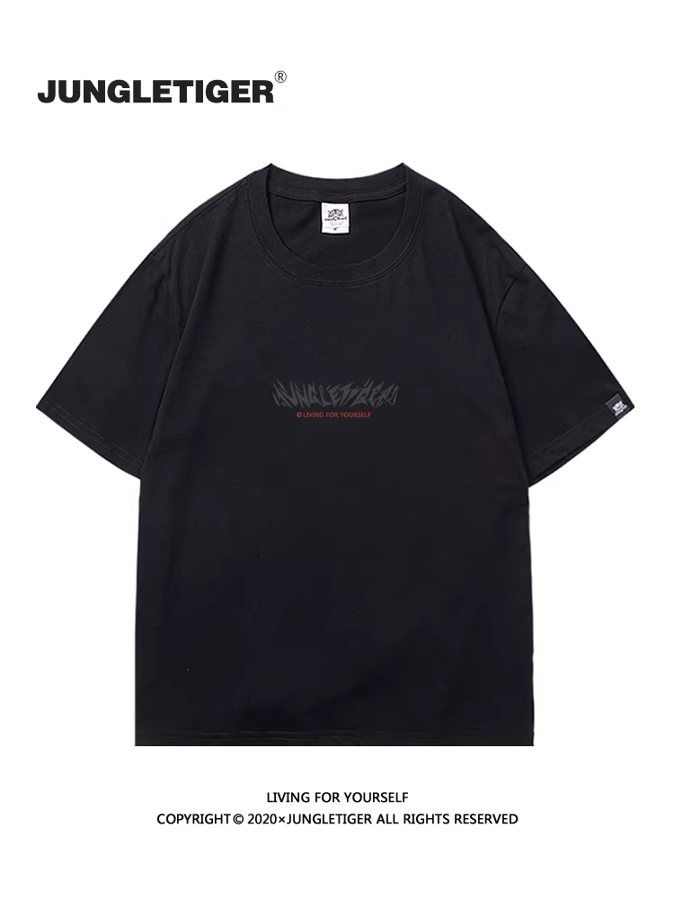 Áo thun nam tay ngắn họa tiết hổ rừng mùa hè phong cách hip-hop đường phố Mỹ, chất liệu cotton dày, màu đen, dáng rộng