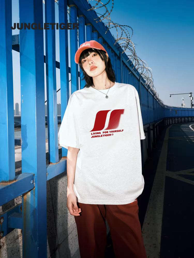 Áo thun nam ngắn tay chất liệu cotton nguyên chất Jungle Tiger, phong cách retro Mỹ, in chữ thời trang, thương hiệu nổi tiếng, dành cho nam và nữ.