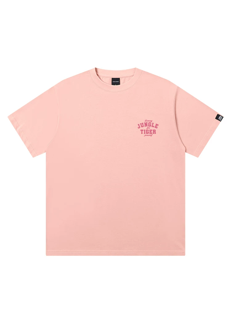 Áo thun cotton in chữ Jungle Tiger dành cho nam, tay ngắn, thời trang mùa hè, màu hồng, áo thun nữ chất dày, dáng rộng, cặp đôi, tay lửng mùa hè
