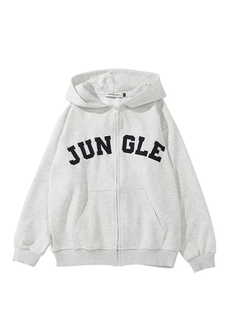 Áo hoodie có khóa kéo thêu phong cách Mỹ, họa tiết hổ rừng, dành cho nam, áo khoác mùa đông kiểu retro thời thượng, dáng rộng, chất liệu dày 330g dành cho nữ