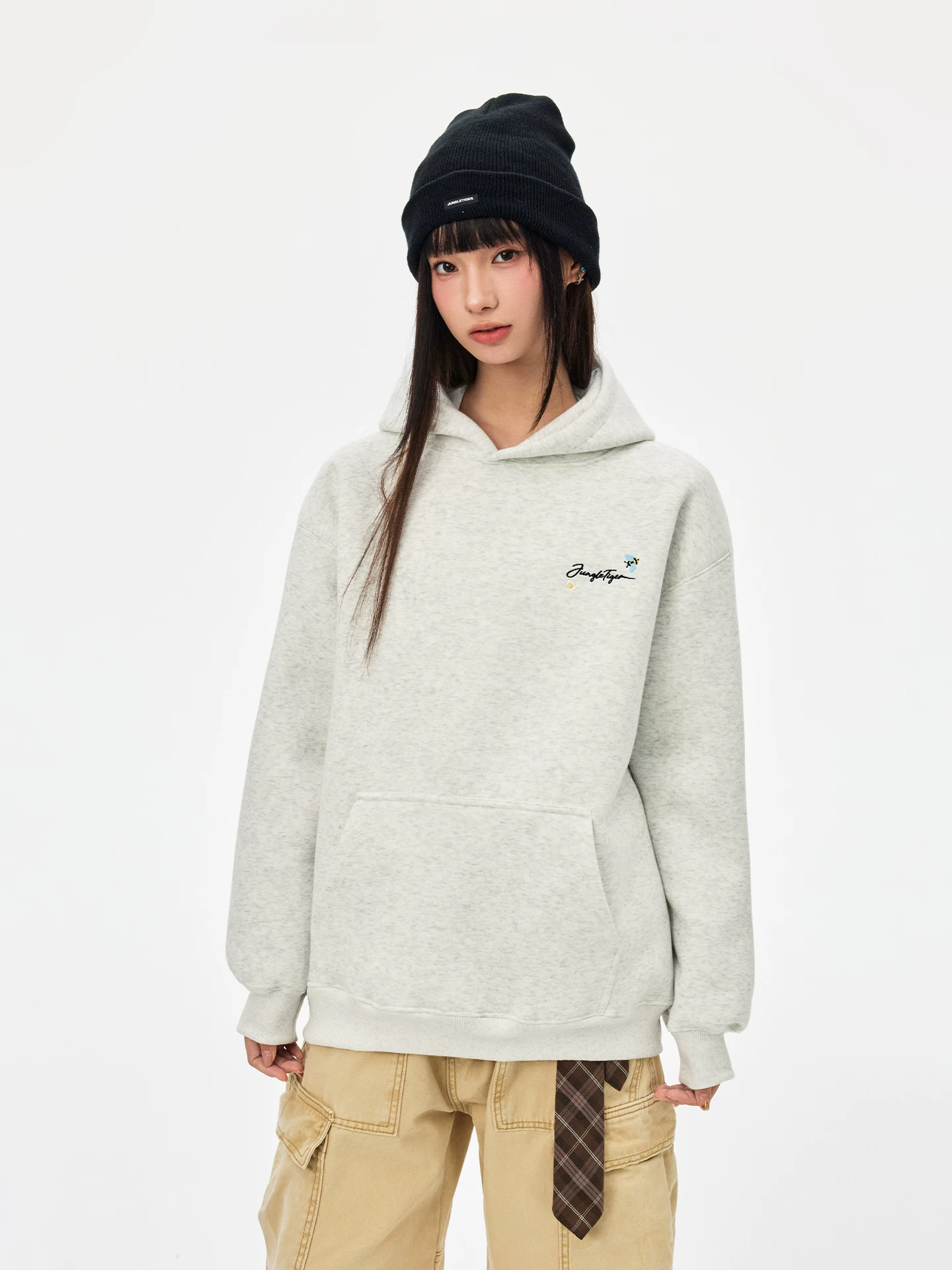 Áo hoodie dài tay thêu hoa theo xu hướng quốc gia Jungle Tiger Unisex dáng rộng dày dặn áo hoodie cặp đôi