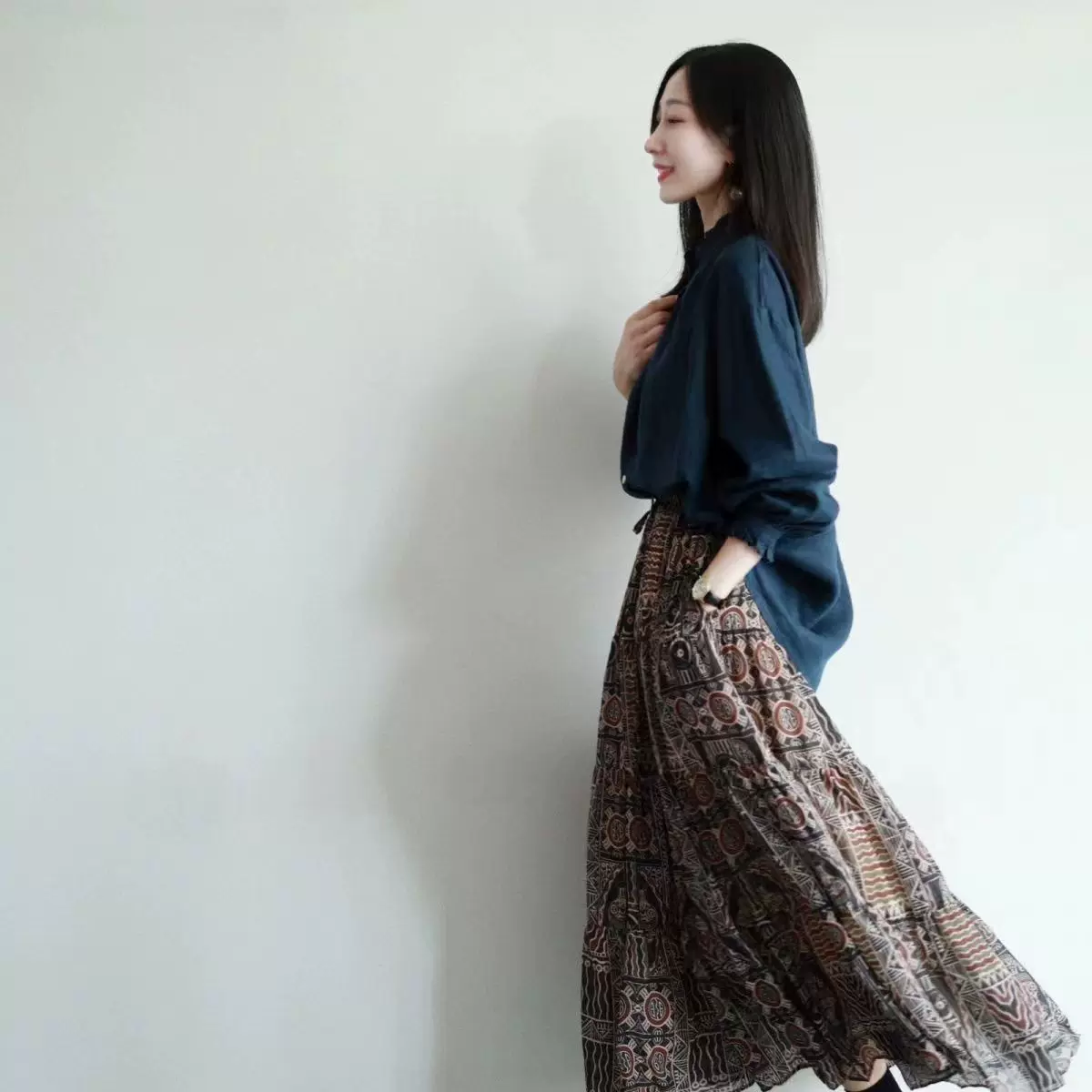 Váy voan in họa tiết retro nữ mùa hè 2025 kiểu mới, cạp cao, thời trang, phong cách độc đáo, đa năng, dáng dài