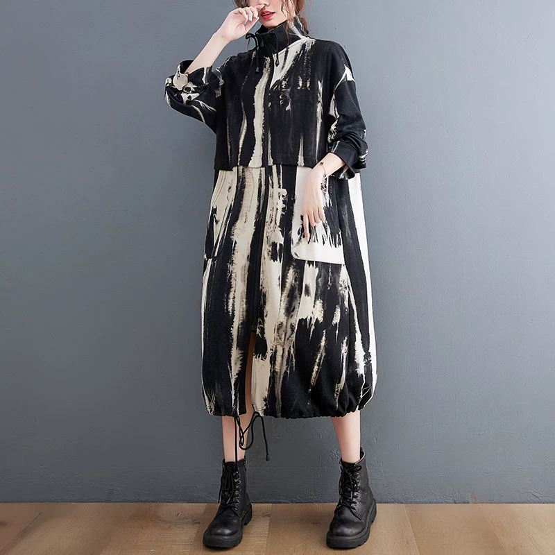 Áo khoác trench nữ 2026 xuân thu mới, dáng dài trung bình, size lớn, thời trang, phong cách đa năng, áo khoác in họa tiết thường ngày