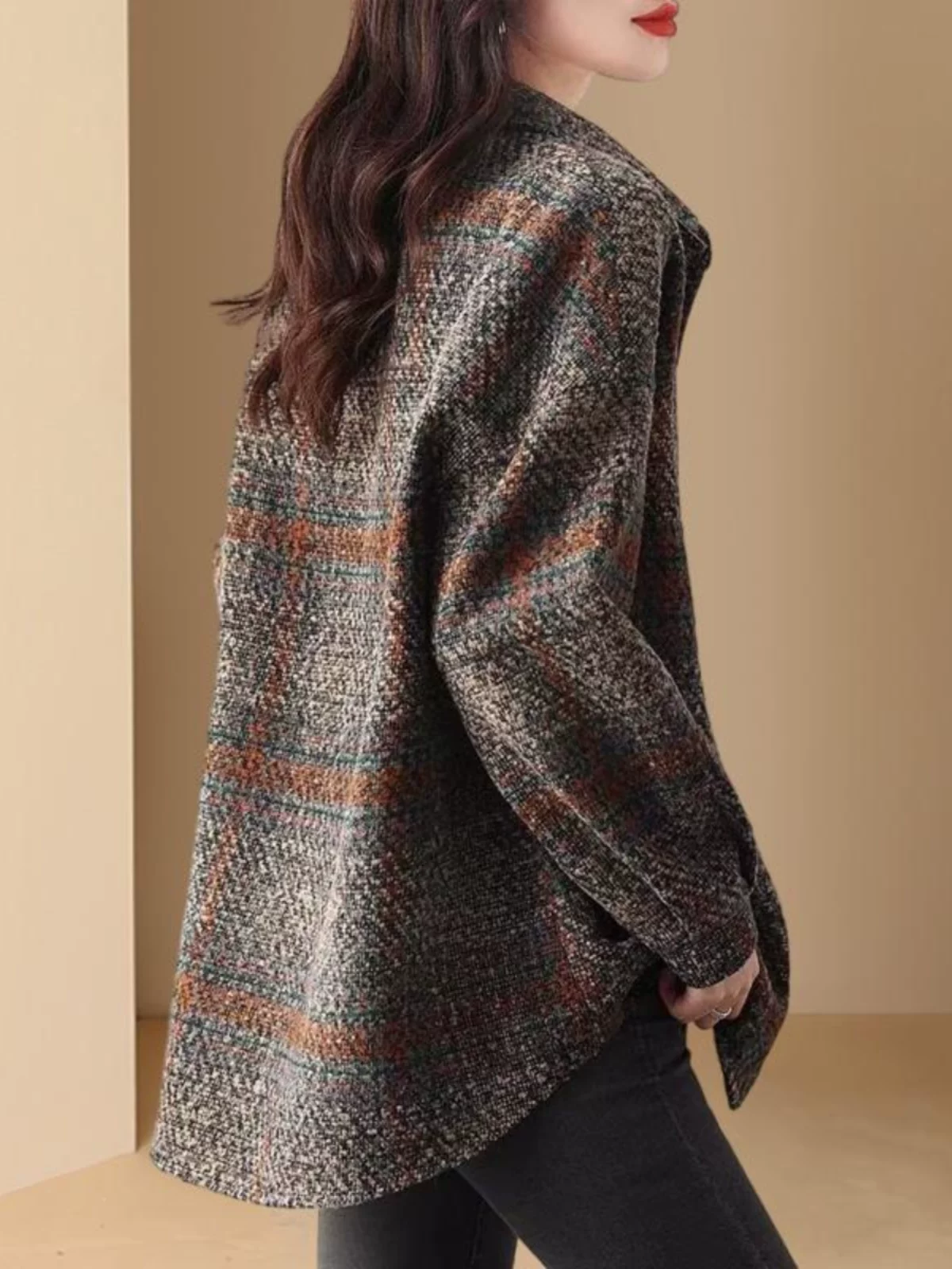 Áo khoác ngoài thời trang dày dặn dành cho nữ, kiểu dáng mới mùa xuân thu, dáng rộng cỡ lớn, áo cardigan dài tay thanh lịch và tôn dáng.