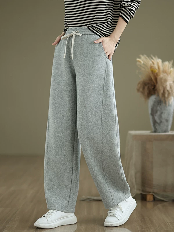 Quần thể thao dệt kim cotton dành cho nữ, quần ống đứng thể thao cạp cao mùa xuân, quần dài ống rộng đa năng, quần ống rộng thông thường, quần lưỡi hái.