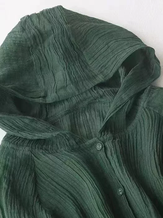 Áo sơ mi có mũ trùm đầu dáng rộng mùa hè đặc biệt dành cho nữ, áo khoác vải lanh mỏng, áo sơ mi chống nắng có mũ trùm đầu bằng vải lanh dáng rộng.