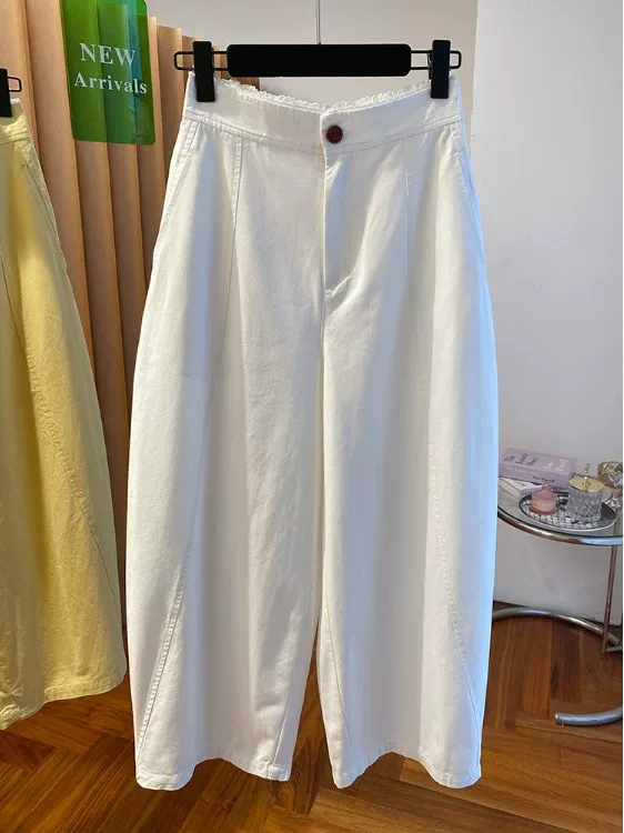 Quần harem ống rộng bằng cotton cao cấp dành cho nữ, mùa xuân hè, cỡ lớn, rộng rãi, giản dị, đa năng, sành điệu, vừa vặn thoải mái, quần ống cong.