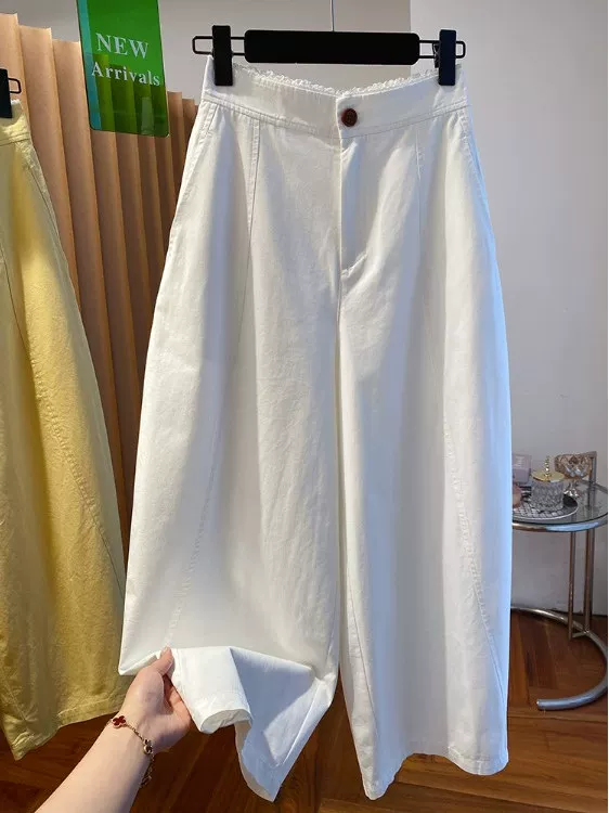 Quần harem ống rộng bằng cotton cao cấp dành cho nữ, mùa xuân hè, cỡ lớn, rộng rãi, giản dị, đa năng, sành điệu, vừa vặn thoải mái, quần ống cong.