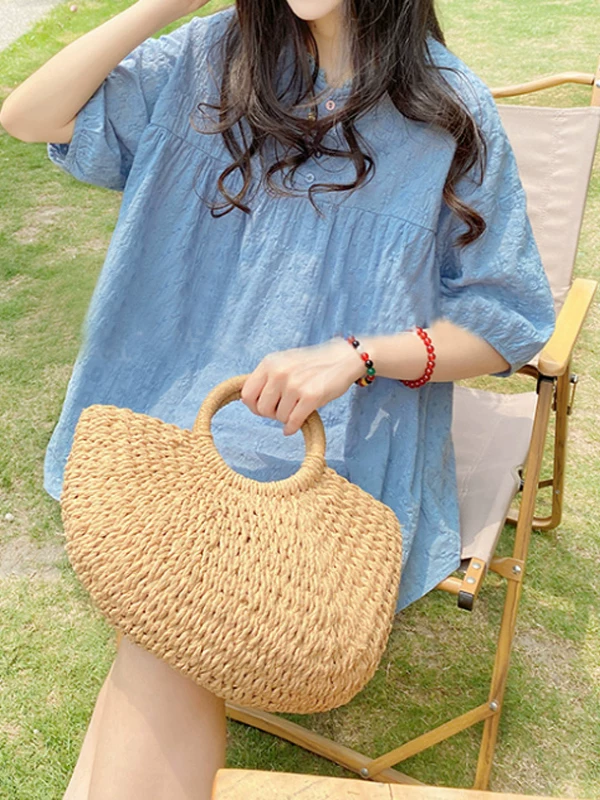 Áo sơ mi cotton và vải lanh dáng rộng phong cách Hàn Quốc dành cho nữ, mẫu mới hè 2026, size lớn, giúp thon gọn, che bụng, kiểu babydoll.