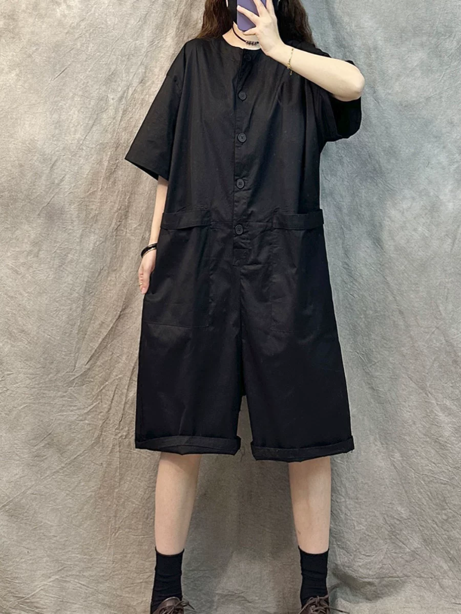 Quần jumpsuit mùa hè dành cho nữ 2026, kiểu dáng cao cấp, retro, rộng rãi, size lớn, ống thẳng, quần lửng thời trang