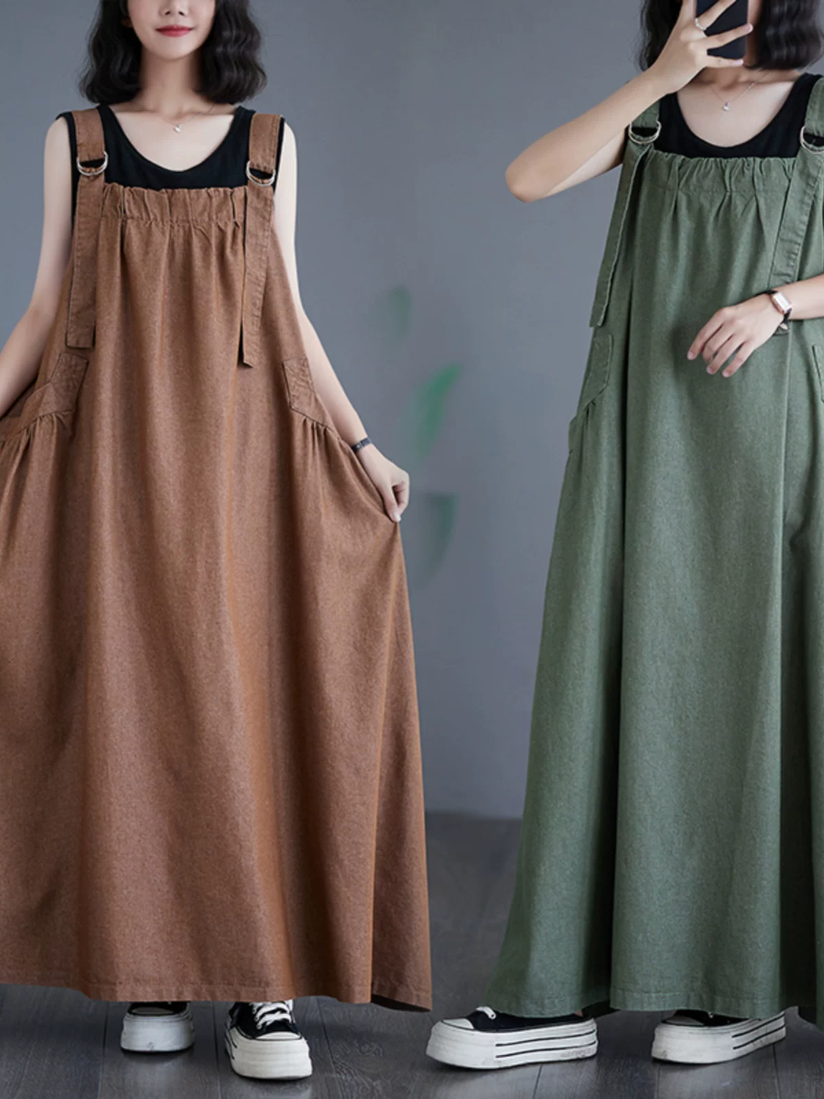 Đầm yếm cao cấp size lớn mẫu mới hè thu 2026, đầm dài retro dáng rộng tôn dáng chất liệu denim xòe