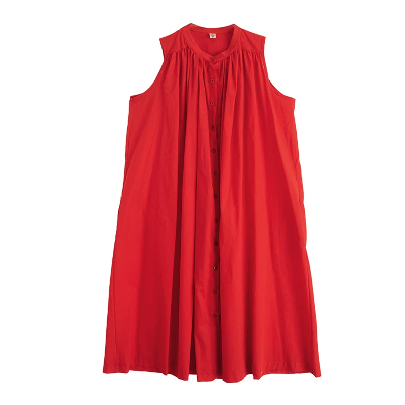 Đầm suông nữ size lớn mùa hè 2025 kiểu Hàn Quốc thời trang retro nghệ thuật chất liệu cotton 100% không tay dài