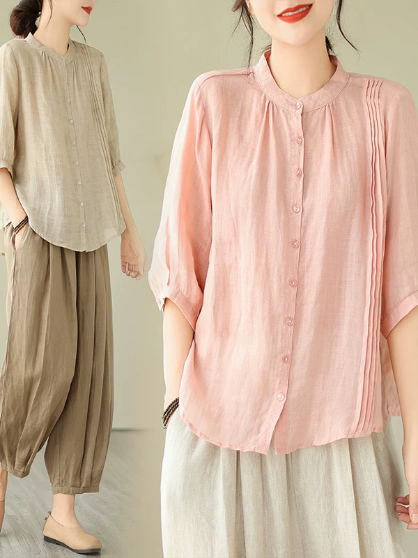 Bộ đồ cotton và lanh nữ tính, thời trang hè 2026, áo lanh cao cấp dáng nhỏ nhắn, bộ trang phục mùa hè.