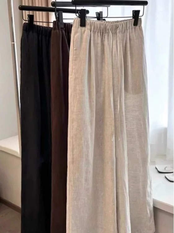 Quần ống rộng Tencel linen Yamamoto dành cho nữ, quần cotton-linen dài đến sàn, phong cách Nhật Bản, đa năng, thoải mái, mùa hè.