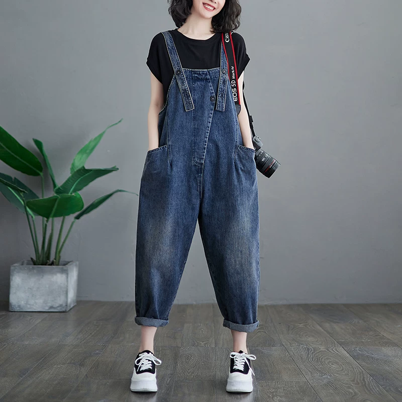 Quần yếm denim hợp thời trang và độc đáo dành cho nữ, phong cách Hàn Quốc, dáng rộng, thời trang mùa hè 2026, kiểu dáng mới, dáng nhỏ nhắn, dáng lửng, giúp trẻ trung.