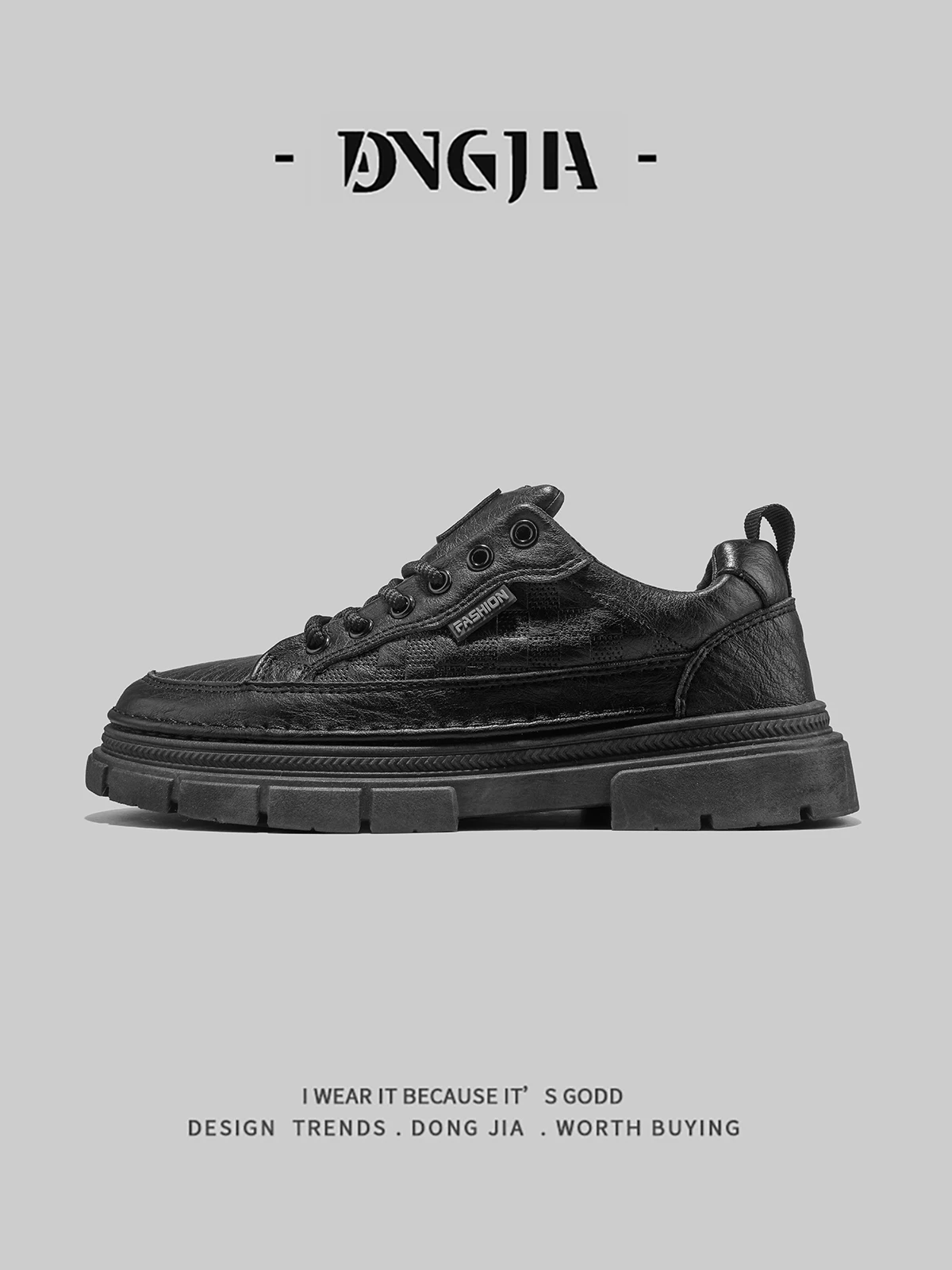 Giày nam Dongjia Qshoes mùa thu 2025, giày da đen kiểu casual, retro, cổ thấp, đa năng, phong cách giày thể thao công sở.