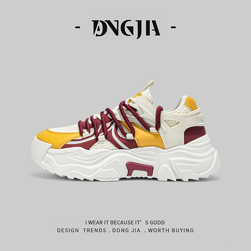Giày thể thao Dongjia Qshoes xuất khẩu dành cho nam, kiểu dáng thời thượng và đa năng, phong cách ins, đế dày tăng chiều cao, chất liệu lưới thoáng khí, giày thể thao thường ngày.