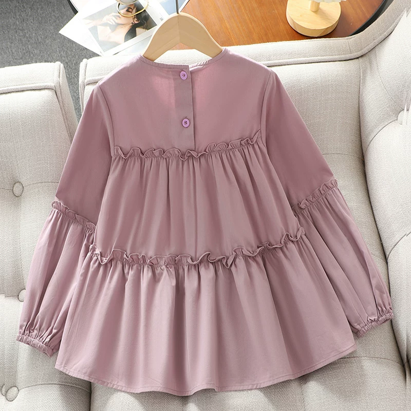 Áo sơ mi cotton nguyên chất cho bé gái, kiểu dáng thời trang xuân thu 2025, áo sơ mi dài tay kiểu búp bê, áo lót, áo trên, áo sơ mi trẻ em