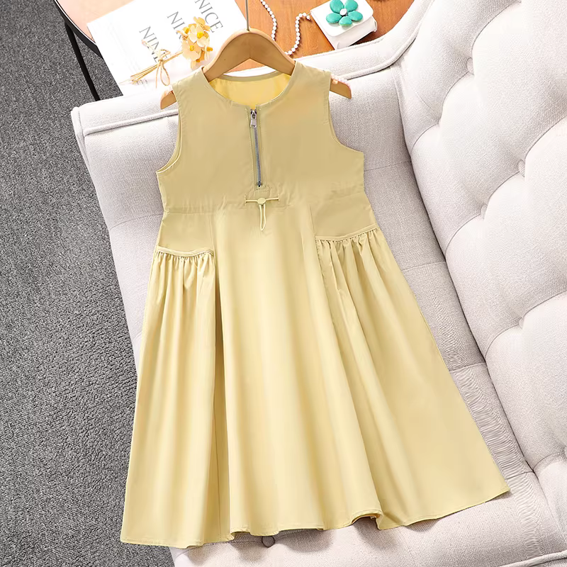 Váy vest không tay mùa hè cho bé gái lớn, váy mỏng phong cách rừng, váy trẻ em mới mùa hè 2025.