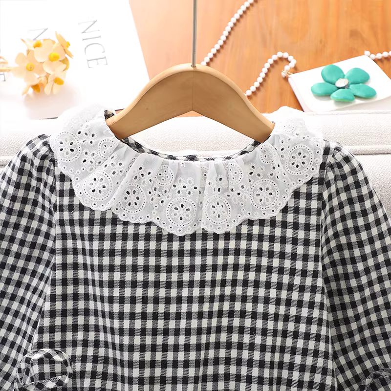 Váy bé gái 2025 mẫu mới xuân hè dài tay kiểu cổ điển xuân thu ren phong cách Hàn Quốc váy dài