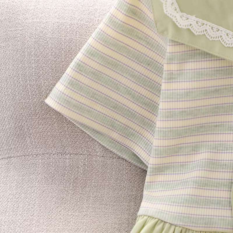 Váy hè bé gái 2025 kiểu preppy mới, váy công chúa, trang phục hè, váy bé gái cổ thủy thủ kẻ sọc