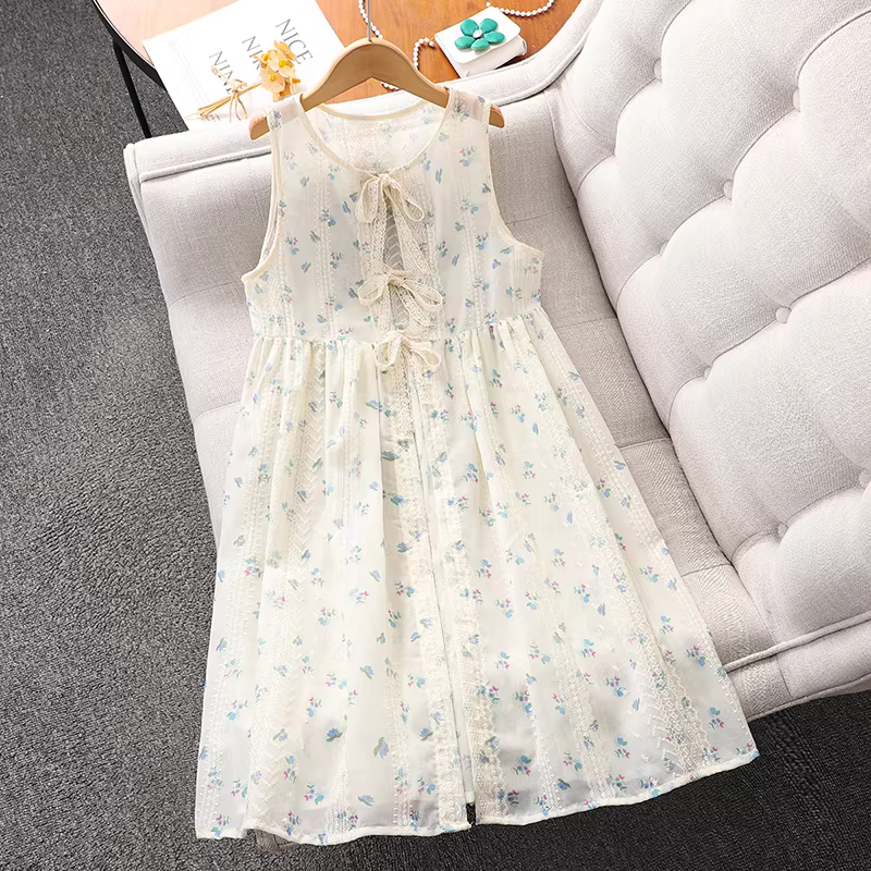 Váy hè bé gái 2025 kiểu mới, đầm sơ mi tay bồng cho bé gái lớn, áo kiểu hè trẻ em, đầm đi biển