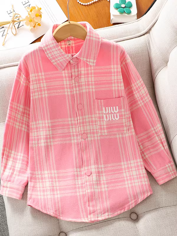 Áo sơ mi dài tay cho bé gái mùa xuân thu 2025 kiểu mới, áo kiểu caro thường ngày cho bé gái lớn, áo sơ mi và áo khoác trẻ em