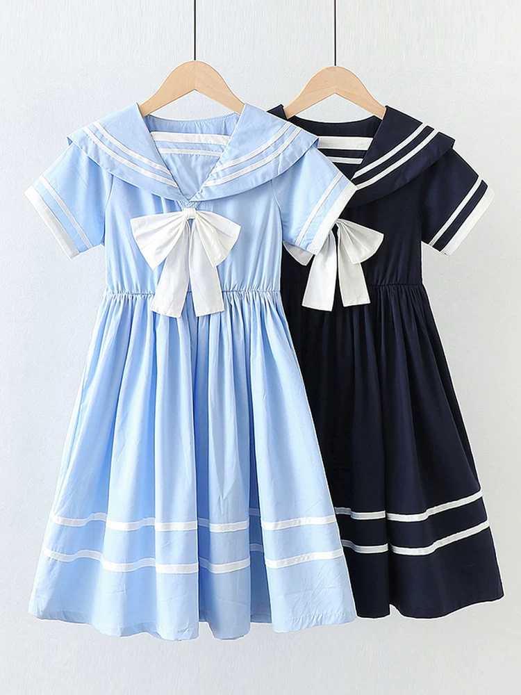 Váy kiểu preppy mùa hè cho bé gái 2025, váy kiểu hải quân trẻ em mới, váy thể thao rộng rãi, váy công chúa thường ngày