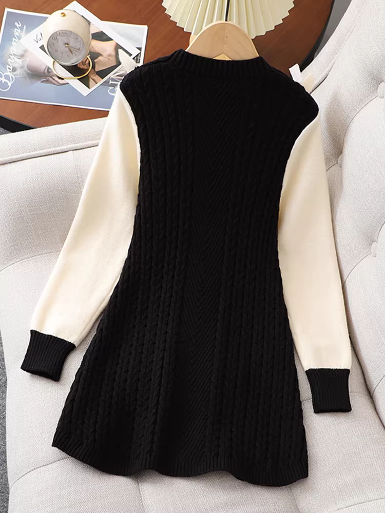 Váy áo len nữ, phong cách thu đông, váy công chúa dệt kim kiểu dáng thời trang năm mới, váy năm mới màu đỏ cho trẻ em, váy năm mới