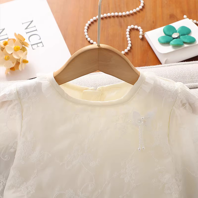 Váy bé gái xuân 2025 mẫu mới, váy công chúa lưới trẻ em, váy bánh bèo tay dài mùa xuân thu cho bé gái