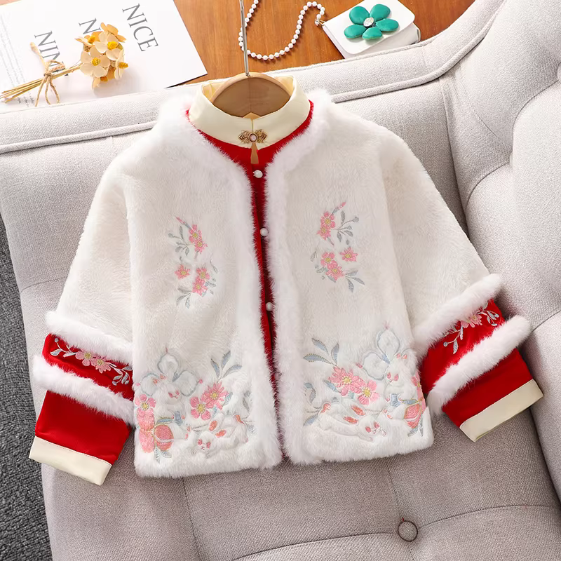 Trang phục mùa đông Hanfu đỏ cho bé gái năm 2025, bộ quần áo Tết cho bé gái, trang phục Tết Nguyên đán kiểu Trung Hoa cho bé gái, trang phục chào mừng năm mới, váy mamian.