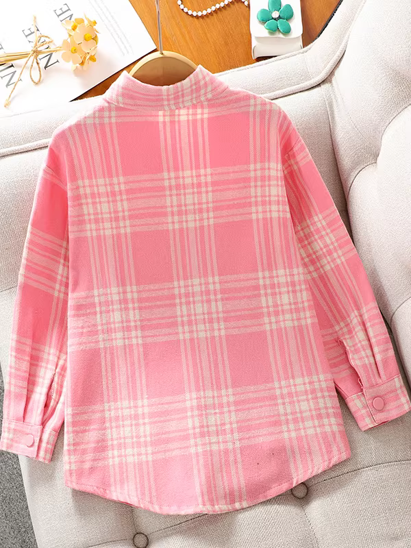 Áo sơ mi dài tay cho bé gái mùa xuân thu 2025 kiểu mới, áo kiểu caro thường ngày cho bé gái lớn, áo sơ mi và áo khoác trẻ em