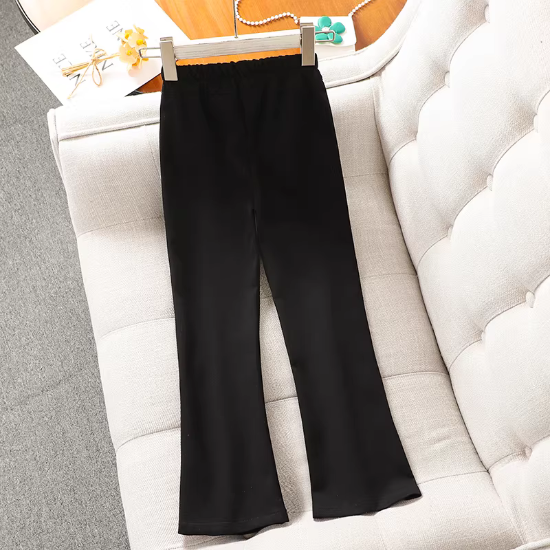 Quần âu xòe đen cho bé gái, quần chuông xẻ tà kiểu mới 2025, quần dài thường ngày mùa thu cho bé gái