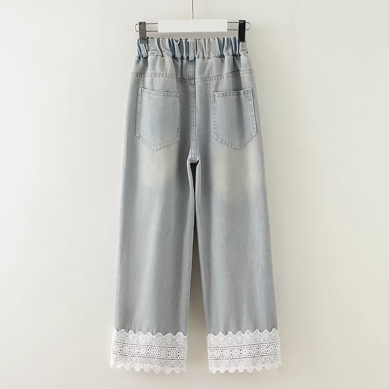 Quần jean viền ren cho bé gái mặc hè 2025 kiểu mới quần ống rộng thường ngày cho bé gái quần ống đứng mùa hè cho trẻ em