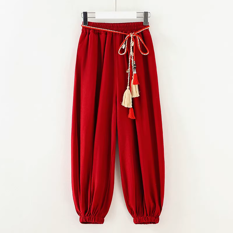 Trang phục mùa hè theo phong cách dân tộc dành cho bé gái, áo cardigan ngắn tay phong cách Trung Hoa dành cho bé gái lớn hơn, bộ ba món Hanfu, quần áo mùa hè cho trẻ em với quần đèn lồng.