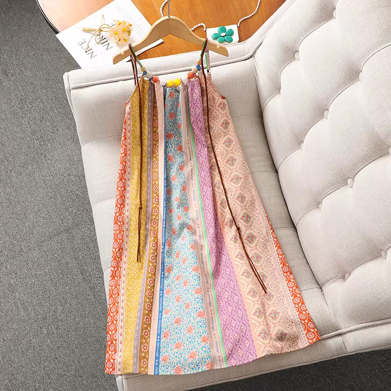 Váy mùa hè mỏng cho bé gái 2025 kiểu mới phong cách boho đi biển váy dây mùa hè