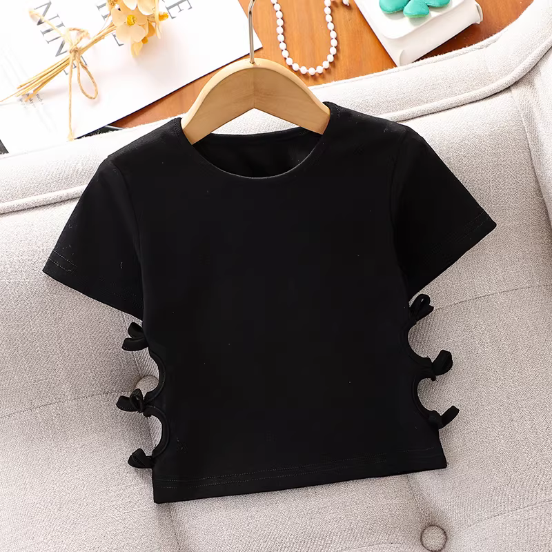 Bộ trang phục mùa hè cho bé gái, váy kiểu rừng bất đối xứng, bộ hai mảnh áo thun ngắn tay mỏng mùa hè cho trẻ em