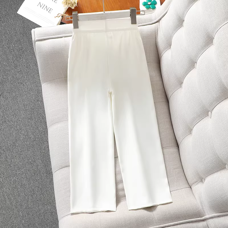 Quần chống muỗi cho bé gái hè 2025 kiểu mới dành cho trẻ lớn, màu trắng, dáng rộng ống đứng dài, chất liệu mỏng