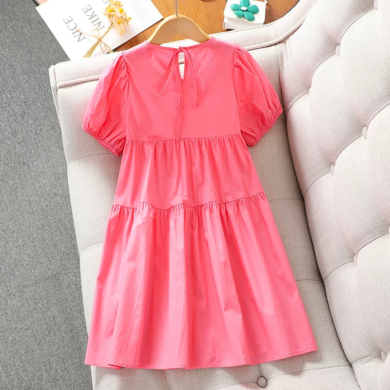 Váy hè bé gái 2025, quần áo trẻ em mới, váy công chúa trắng phong cách rừng, váy tay bồng mùa hè cho bé gái