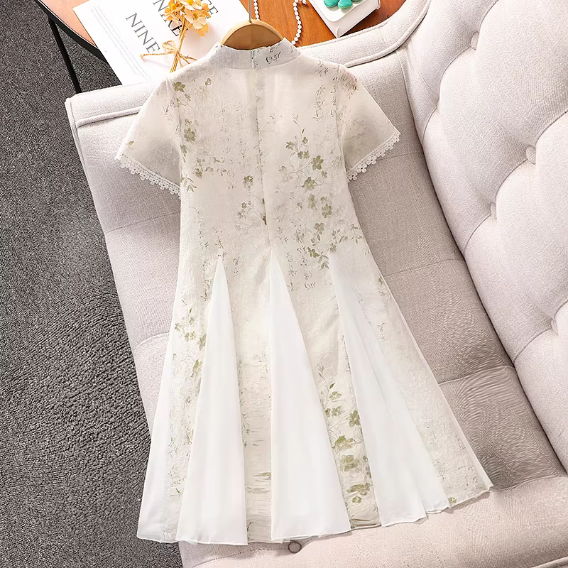 Váy sườn xám kiểu Trung Hoa dành cho bé gái mùa hè kiểu mới 2025 quần áo bé gái váy cổ tích lưới kiểu Trung Hoa mới