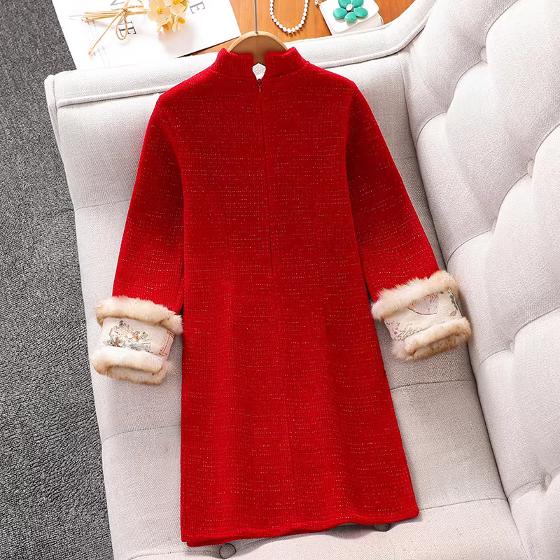 Váy Hanfu cho bé gái Quần áo mùa đông Quần áo năm mới 2025 Quần áo năm mới cho bé gái Sườn xám năm mới Trang phục chào mừng năm mới Váy thu đông cho trẻ em