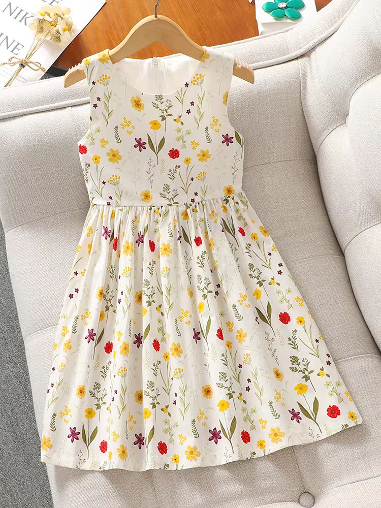 Váy bé gái mùa hè 2025 mới chất liệu cotton nguyên chất, váy hoa công chúa, váy bé gái mặc hè, váy yếm bé gái