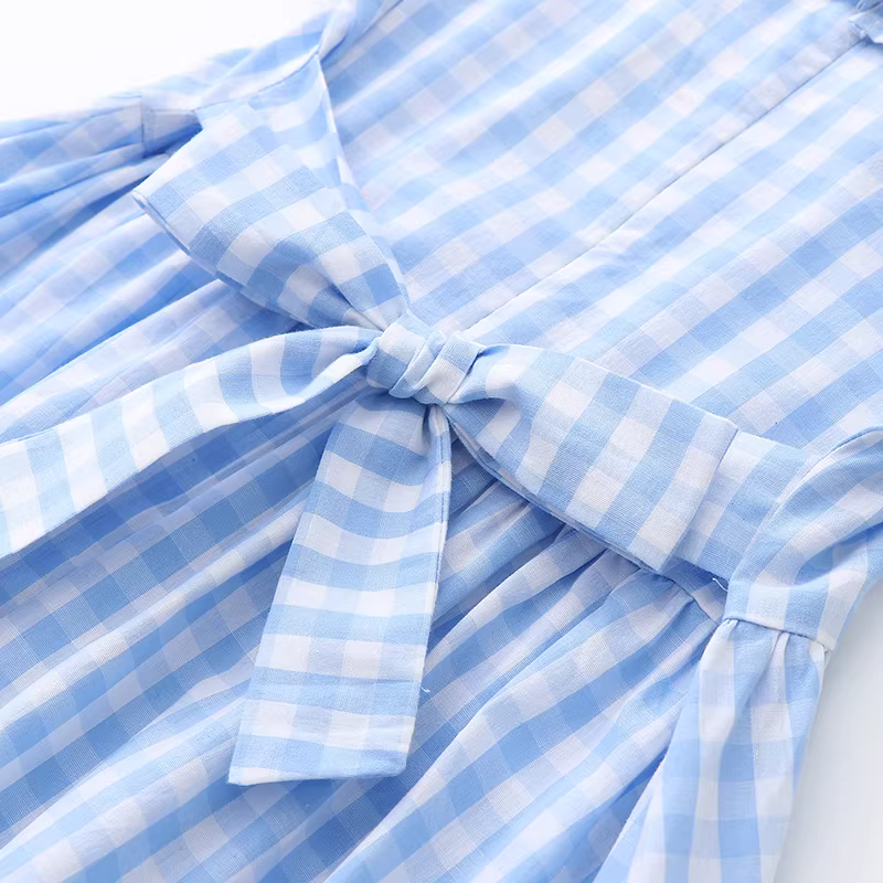 Váy mùa hè cho bé gái, váy kẻ sọc ôm eo dài đến đầu gối cho trẻ lớn, váy công chúa cotton nguyên chất cho trẻ em, váy mùa hè mỏng