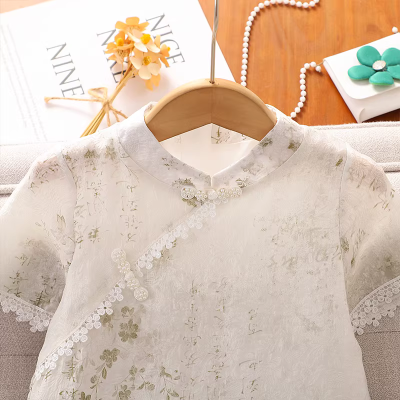 Váy sườn xám kiểu Trung Hoa dành cho bé gái mùa hè kiểu mới 2025 quần áo bé gái váy cổ tích lưới kiểu Trung Hoa mới
