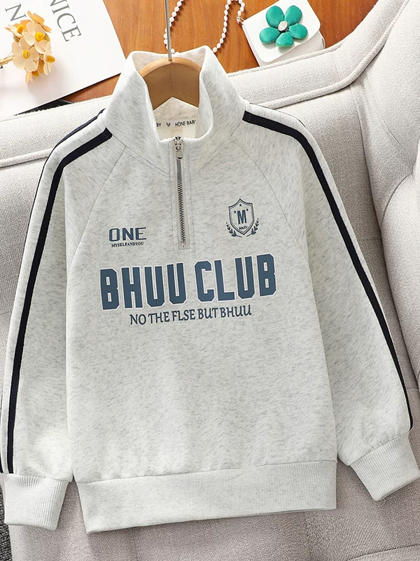Áo nỉ nửa khóa kéo mùa xuân thu cho bé gái, áo sơ mi cơ bản giản dị và sành điệu, trang phục mùa xuân, áo dài tay phong cách học sinh cho trẻ em
